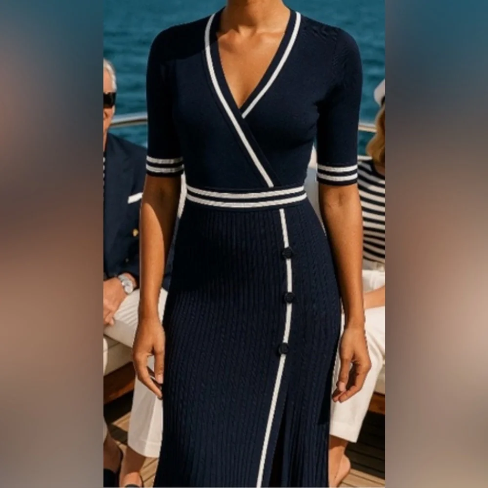 Eva Mendes for New York & Company Navy and White Midi Dress - Picture 1 of 13